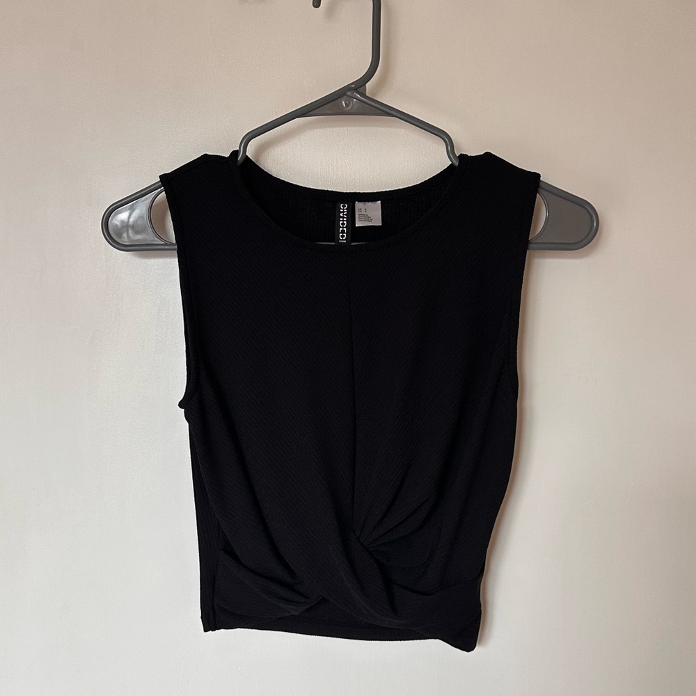 H&M Black Ruched Crop Tank Top